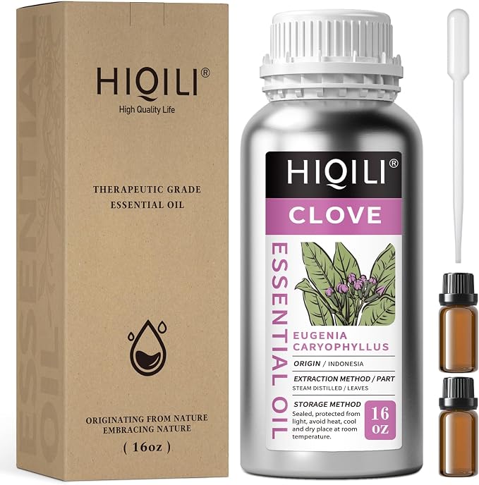 HIQILI Clove Essential Oil for Diffusers for Home, DIY, Large Capacity | Large volume ideal for soap making and cleaning solutions, A professional choice for creative projects - 500ml / 16.9 fl oz