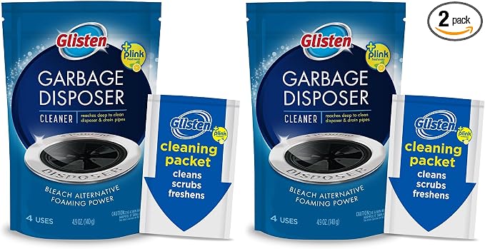 Glisten Garbage Disposal Cleaner and Odor Eliminator with Foaming Action, Removes Buildup and Cleans, Lemon Scent - 4 Uses, 2 Pack