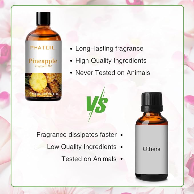 PHATOIL Pineapple Fragrance Oil for Diffuser Aromatherapy 3.38FL.OZ | Long Lasting Scented Oils For Humidifier, Air Freshener, DIY Soap Candle, Scent Project Making, Aroma Oil for Home Freshening