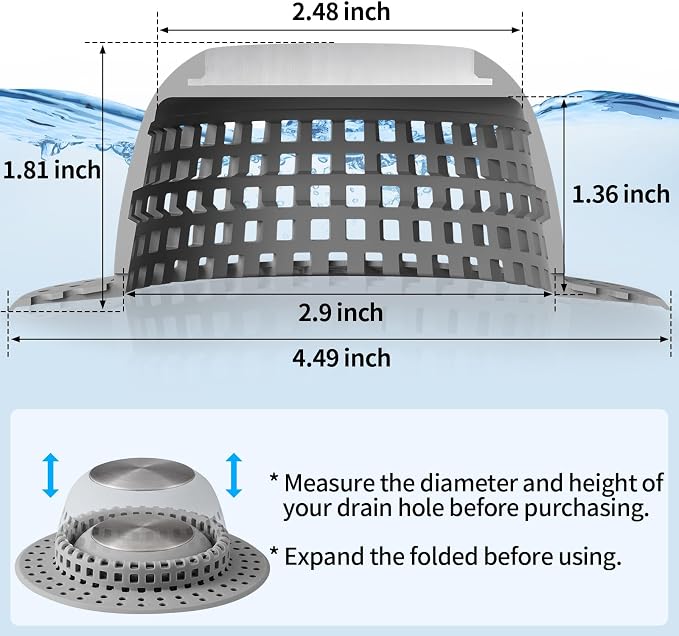 Aluvor Shower Drain Hair Catcher Bathtub Drain Cover Sink Drain Protector | Bathroom Sink & Bathtub Drain Strainer for Pop-Up & Regular Drains, Silver Grey