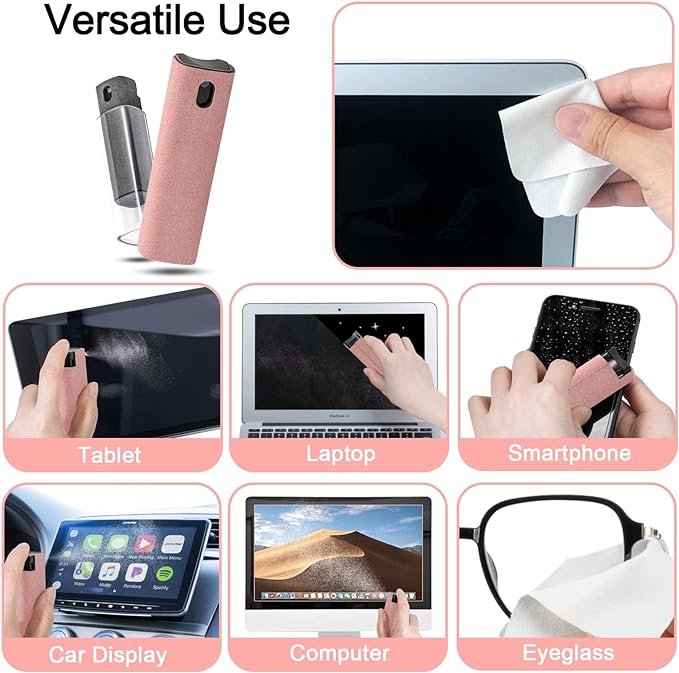 2 Pack Screen Cleaner Spray and Wipe for Laptop Monitor and Car Screens, Phone Touchscreen Mist Cleaning Kit for Cellphone, Tablet, PC, Computer, LCD, Eyeglass, iPhone, iPad, Mac Pro - Grey and Pink | Touchscreen Mist Cleaning Kit for Tablet, PC, Compu...