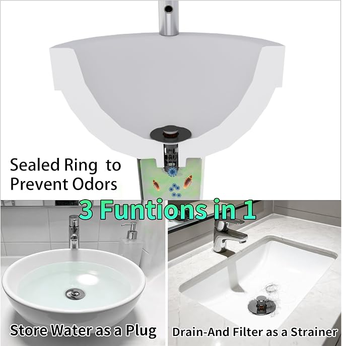 Sink Stopper Bathroom Drain,Universal Bathroom Sink Drain Strainer with Anti-Clogging Basket,Bathroom Sink Stopper Hair Catcher for 1.06"~1.61" Drain Hole