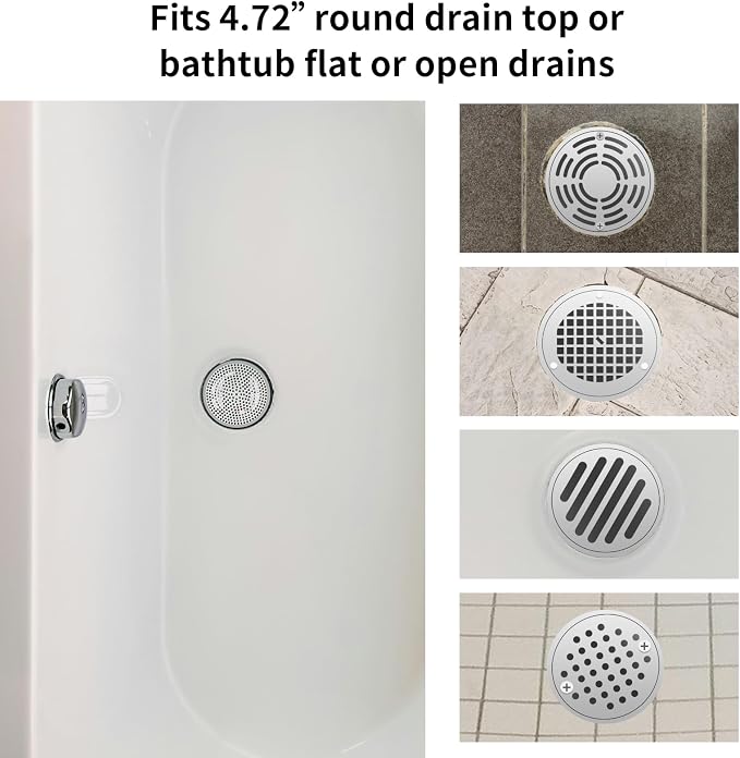 Ohtomber Shower Drain Hair Catcher - 2PCS 4.72” Shower Stall Sink Drain Cover Strainer, Stainless Steel Bathtub Hair Filter Trap Stopper, Bathroom Floor Screen Protector with Silicone Rim