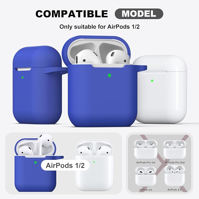 R-fun for AirPods 1/2 Case, Soft Silicone Protective Cover with Keychain and Cleaning Pen, Compatible with AirPods 2nd/1st Generation (2016/2019), Full Drop Protection Cover, Blue