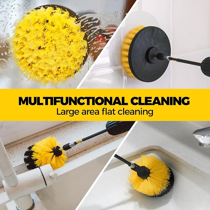 Holikme 8Pc Drill Brush Set - Scrub Brushes with Extension for Home Clean | Nylon Fibers, Power Scrubber Attachments for Tile, Tub, Shower, Floors, Kitchen and Auto Interior Care, Cleaning Tools, White