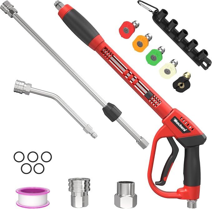 Pressure Washer Gun 5000PSI with Extension Wands，47 Inch | Pressure Washer Accessories with 1/4" Quick Connect Outlet, Car Wash Gun with 5 Nozzle Tips and M22-14mm to M22-15mm Adapters