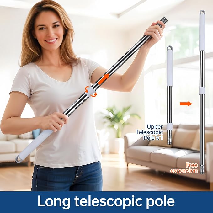 Wall Cleaner Mop with Long Handle, Dust Mop with 6 Reusable Pads | 3-in-1 Wall Duster with Extension pole, 58in Long Handle for Wall/Ceiling/Baseboard/Floors