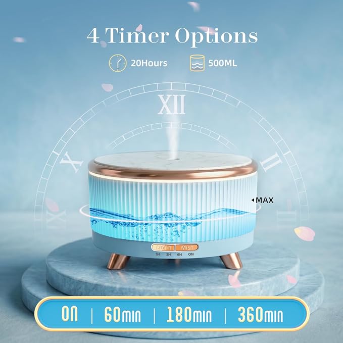 500ml Essential Oil Diffuser, Ultrasonic Aromatherapy Humidifier | with Remote Control, 7-Color LED Light, Timer & Auto Shut-Off, Cool Mist Diffuser for Home, Bedroom, Office (Blue)