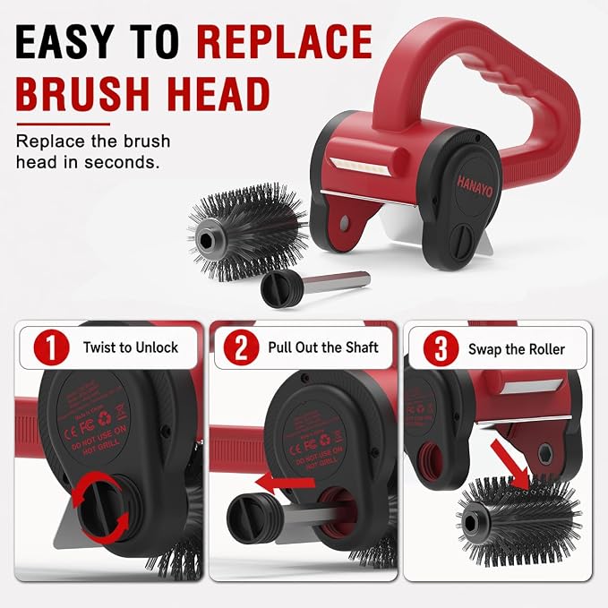 Electric Grill Brush, Rechargeable BBQ Grill Brush with High-Torque Motor, LED Light, Dishwasher-Safe Stainless Steel Rotary Brush Head,150 Mins Runtime Grill Brush for Outdoor Grill