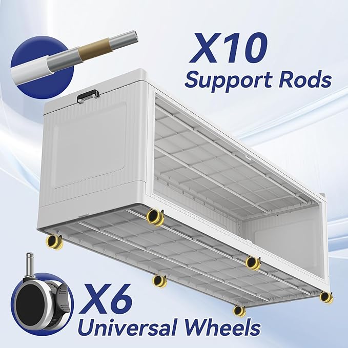 320GAL Extra Large Storage Bins with Lid, 1280QT Collapsible Organizer with Wheels, Stackable Closet Cabinet with Doors, Folding Storage Containers for Home, Office, Dorm, 4Pack White