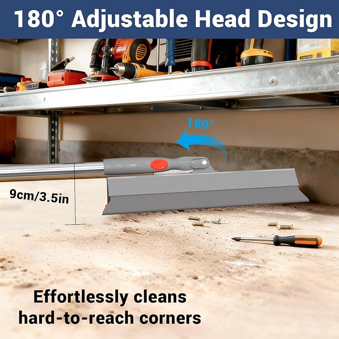 Floor Squeegee for Concrete Floor, 15.8" Large Heavy Duty Squeegee for Floor with 60" Adjustable Handle, 2-in-1 Silicone & EVA Blade for Garage,Concrete,Tile,Bathroom,Window Glass Cleaning