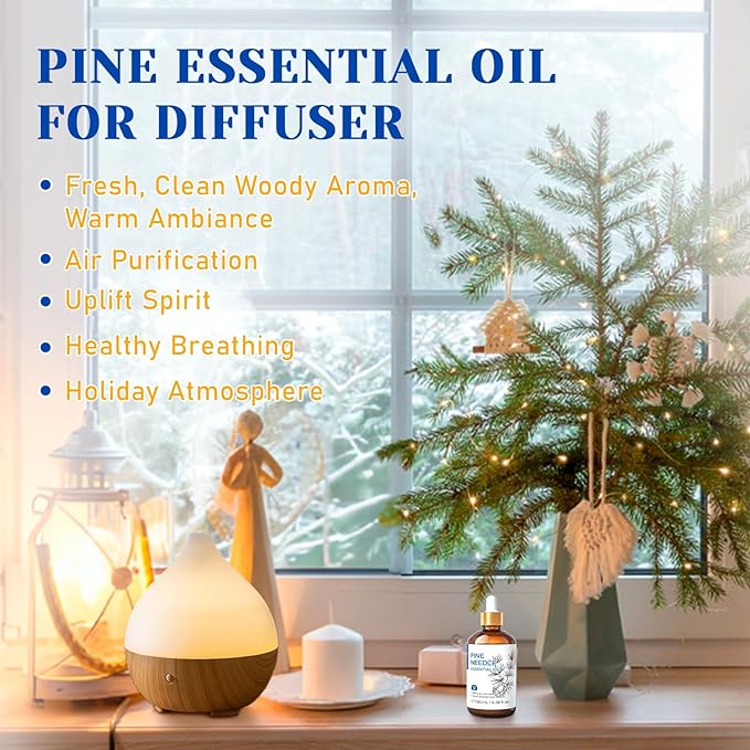 HIQILI Pine Needle Essential Oil for Skin, Candle Making, Cleaning Spray | Creating a fresh, woody scent for aromatherapy, DIY shampoo, soap, and beard care - 100ml / 3.38 fl oz