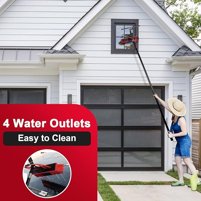 16.5ft Water Fed Pole Kit, Rotatable Solar Panel Cleaning Brush & Squeegee, 2 Dusting Brush, Extendable Black Lightweight Pole for Roof Window