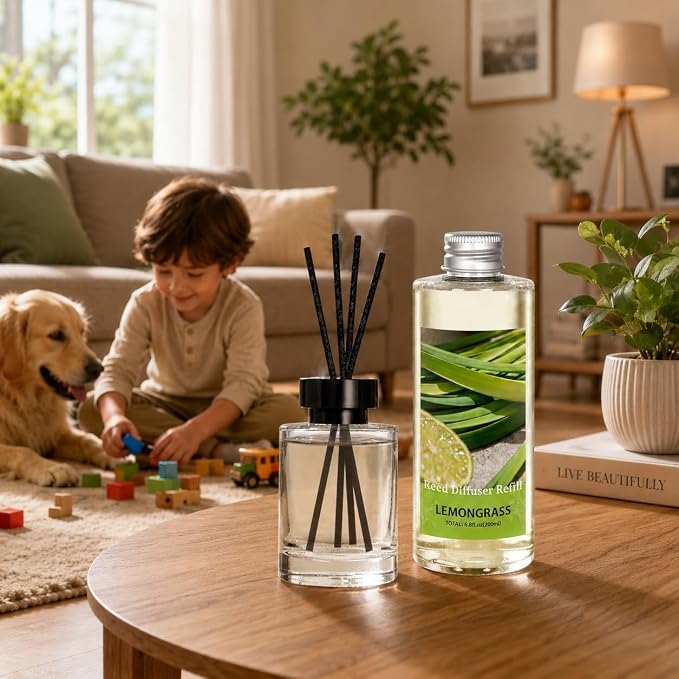 STRN Lemongrass Reed Diffuser Oil Refill, Diffuser Refills with Stick 200ML | Summer Long-Lasting Fragrance for Living Room, Bedroom, Office, Home Décor