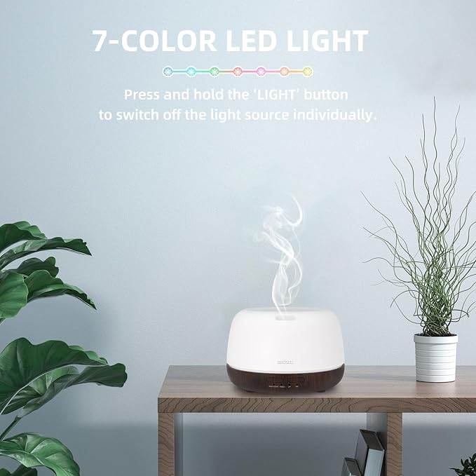 SEEDSEEL 300ML Essential Oil Diffuser, Small Aromatherapy Diffuser with Remote Control, 7-Color LED Light,4 Timer, Quiet,Auto-Off, Easy to Use,for Home,Bedroom,Office