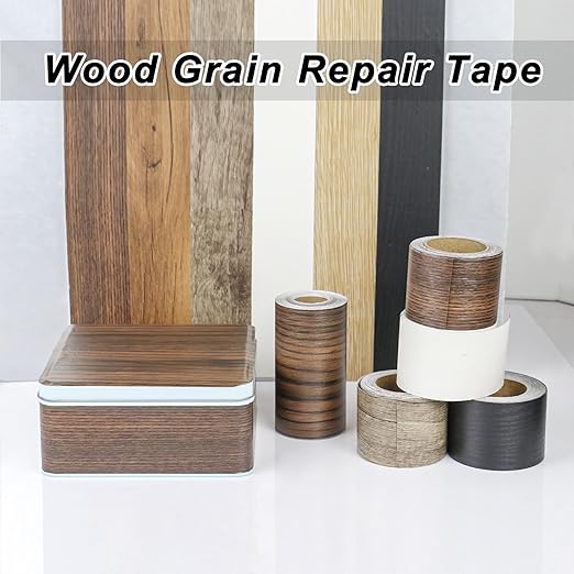 BOMEI PACK Wood Grain Repair Tape,Self Adhesive Repair Patch for Furniture, Floors, Cabinets, Windows, Doors, RV, Home Decor and DIY Projects (2, Grey Coffee)