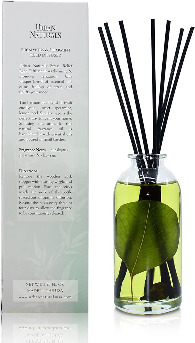 Reed Diffuser Set, Eucalyptus Spearmint - Stress Relief | Fragrance your Space, Fresh Scented Room Freshener and Home Decor, Home Gift Idea. Vegan