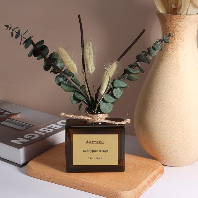 Reed Diffuser, Sage & Eucalyptus Essential Oil Diffuser for Bathroom, 3.4 oz Scented Diffusers, Long-Lasting Fragrance for Home Decor with Dried Flowers | 3.4 oz(100ml) Scented Diffusers, Long-Lasting Fragrance for Home Decor with Dried Flowers