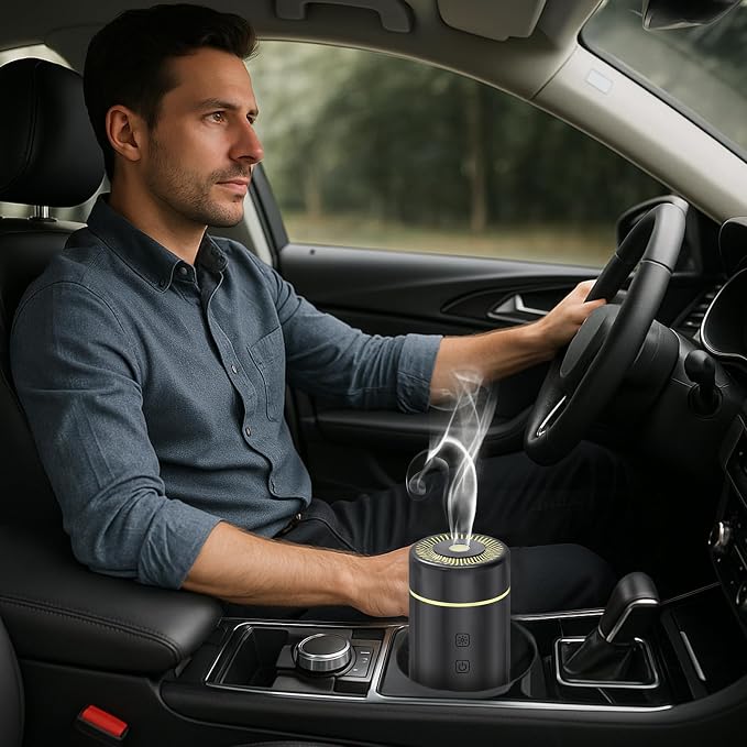 SEEDSEEL 100ML Car Diffuser, USB Rechargeable Battery Operated,Powered Cordless Essential Oil Diffuser, 7 LED Color Lights 2 Timer Modes for Car Outdoor Home (Black)