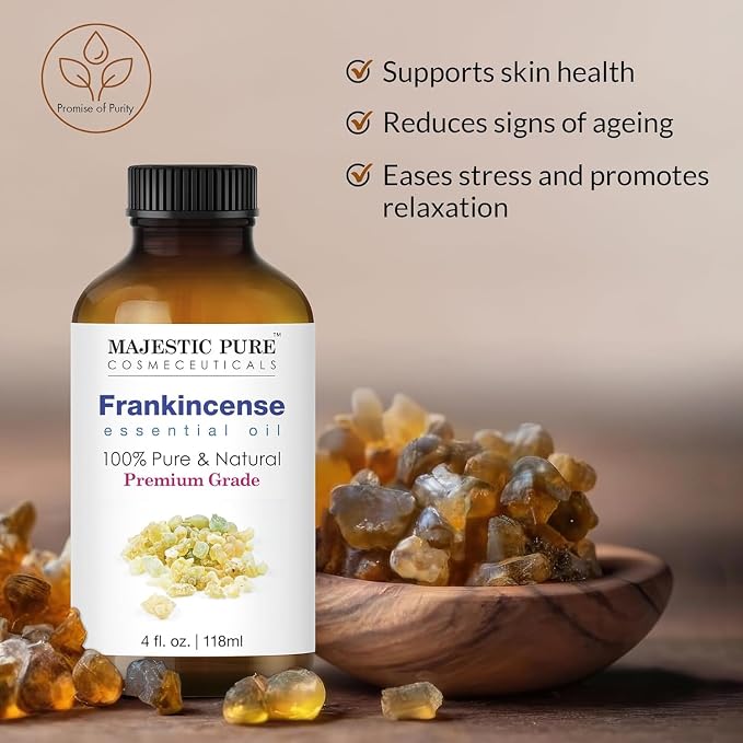 Majestic Pure Frankincense Essential Oil for Diffuser - 4 Fl Oz (Pack of 2) | 100% Natural Essentials Oils Ideal for Humidifier, Air Freshening, Cleaning Home, Bath, Steam Inhalation and Massage