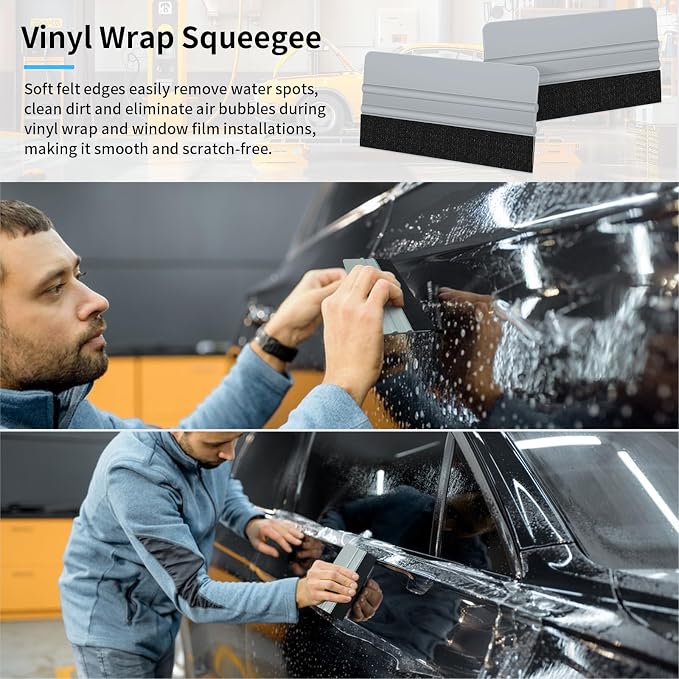 Arayker 10 Pack Vinyl Wrap Squeegee Tool 6 Inch Felt Edge Squeegee | Window Film Tint Squeegee Decal Applicator Scraper Tool Wallpaper Smoothing Tool with 10 Pcs Black Felt Fabric