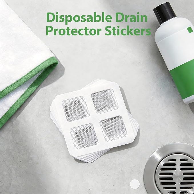 100PCS Disposable Drain Hair Catcher Stickers, Self-Adhesive Shower Sink Drain Mesh Stickers for Bathroom Bathtub Kitchen Sink, Disposable Hair Trap Sticker Drain Protector