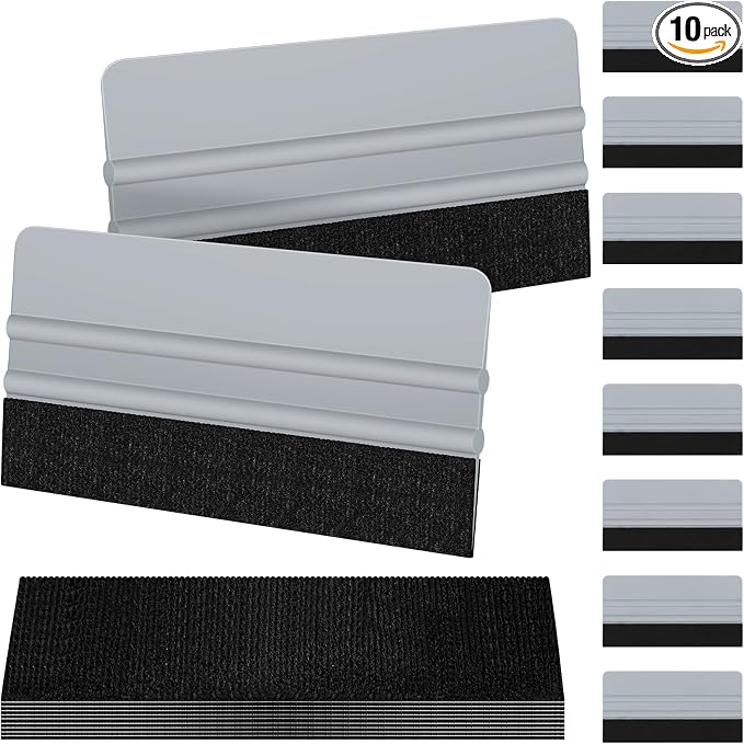 Arayker 10 Pack Vinyl Wrap Squeegee Tool 6 Inch Felt Edge Squeegee | Window Film Tint Squeegee Decal Applicator Scraper Tool Wallpaper Smoothing Tool with 10 Pcs Black Felt Fabric