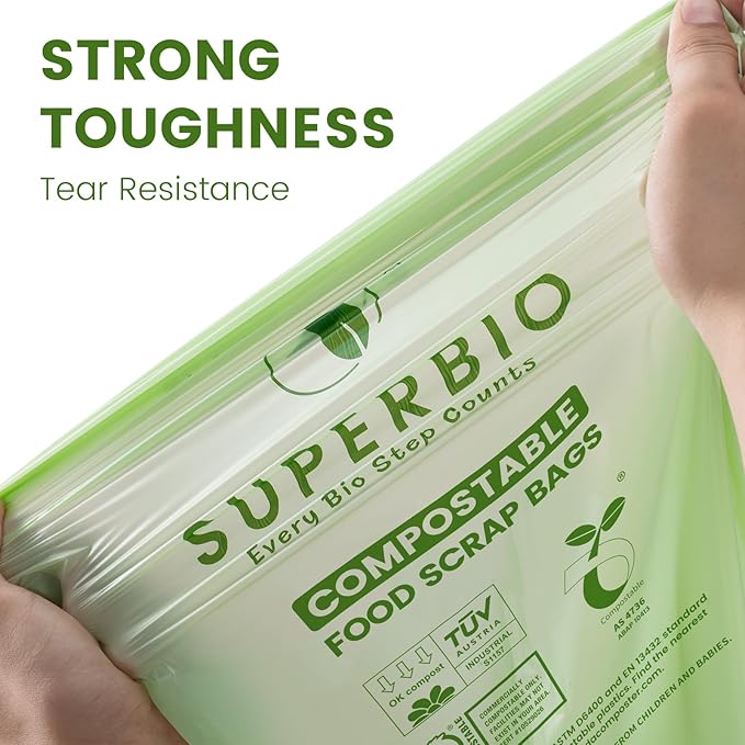 SUPERBIO 33 Gallon Compostable Yard Waste Bags, Lawn & Leaf Bags, Extra Thick 1.57 Mil (120 Count Bulk), BPI and OK compost INDUSTRIAL