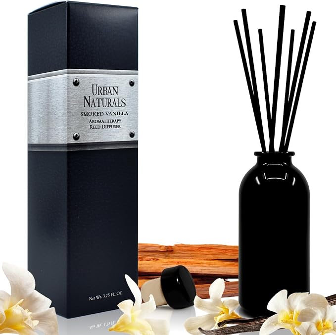 Reed Diffuser Set, Smoked Vanilla - Bathroom Shelf Décor | Vanilla Bean, Sandalwood & Leather, Made in the USA