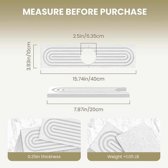 Premium Diatomite Stone Drying Mat for Kitchen Counter - Faucet Mat for Kitchen Sink, Sink Protector & Splash Guard, Quick-Dry Kitchen Sink Mat,Super Absorbent (White, 15.8"x4")
