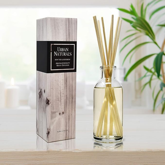 Reed Diffuser Set, Bowties & Bourbon - Bathroom Shelf Décor | Dark Oak, Bergamot & Bourbon, Made in the USA