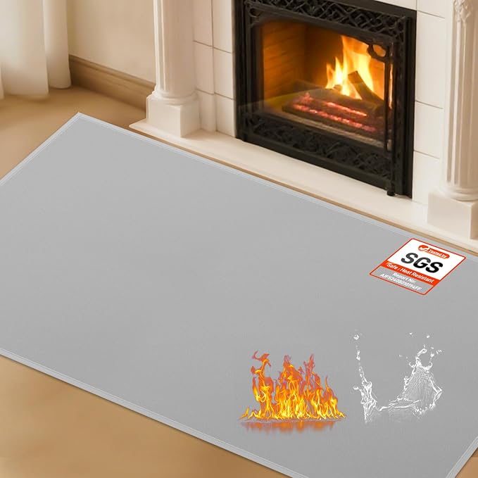 Hearth Rugs for Fireplaces Fire Resistant, 4' x 2'4" x 0.04'', Grey | 1800°F fireplace mat, fiberglass fireplace rugs fireproof protect floors carpets from sparks embers, easy to clean, versatile