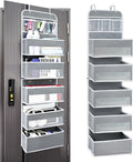 Over the Door Organizer with 10 Side Mesh Pockets,6 Shelf | 4 Shelf Capacity Hanging Behind the Door Kitchen Organizers&Storage Suitable for Storing Toys, Shoes, Towels, Grey