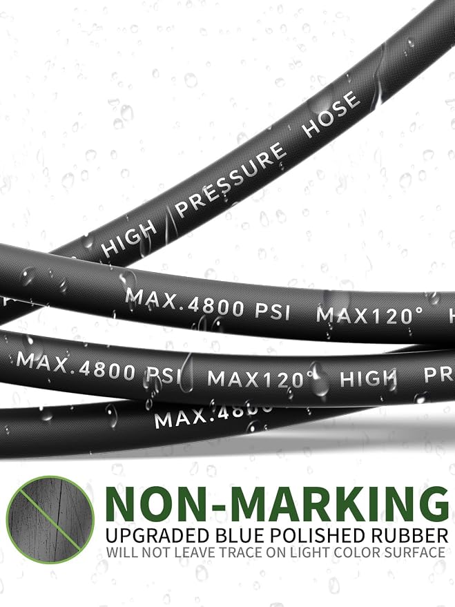 3/8" 4800PSI Pressure Washer Hose 25FT with Swivel Quick Connect for Cold/Hot Water Max 248°F, Kink Resistant Steel Wire Braided, Wear Resistant Power Washer Hose with M22 14mm Adapter