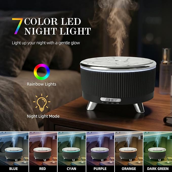 500ml Essential Oil Diffuser, Ultrasonic Aromatherapy Humidifier | with Remote Control, 7-Color LED Light, Timer & Auto Shut-Off, Cool Mist Diffuser for Home, Bedroom, Office (Black)