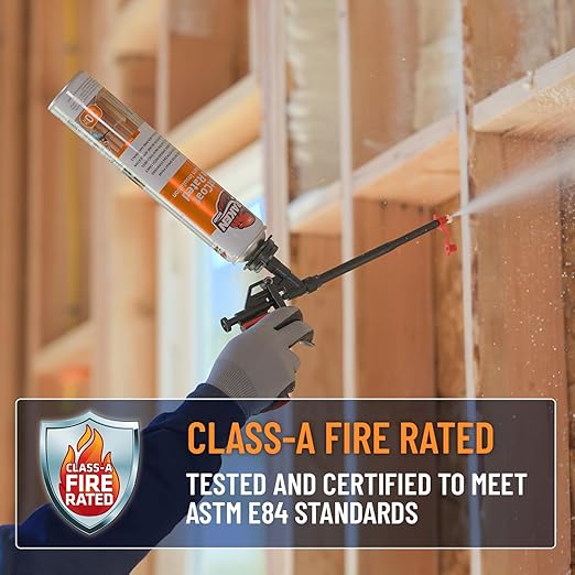 Kraken Bond Fastcoat Fire Rated Spray Foam Insulation Kit Closed Cell in a Can 240 sq ft (12x27.1 oz.) (R-Value 11.32 / 2in) - Spray Foam for Garage Door, Attic, Wall Gun & Cleaner Included, 12 Pack