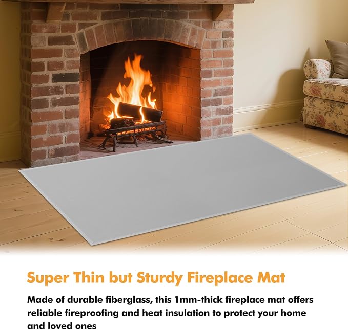 Hearth Rugs for Fireplaces Fire Resistant, 4' x 2'4" x 0.04'', Grey | 1800°F fireplace mat, fiberglass fireplace rugs fireproof protect floors carpets from sparks embers, easy to clean, versatile