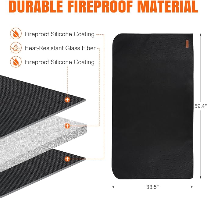 INNO STAGE Fireplace Rugs Blanket Fire Resistant 32 X 60 X 0.04 Inch | D Shape, Fire-proof Hearth Mat Carpet, Protector in Front of Stove, Decks, Indoor, Outdoor, Fire Pit, Grill&Floor