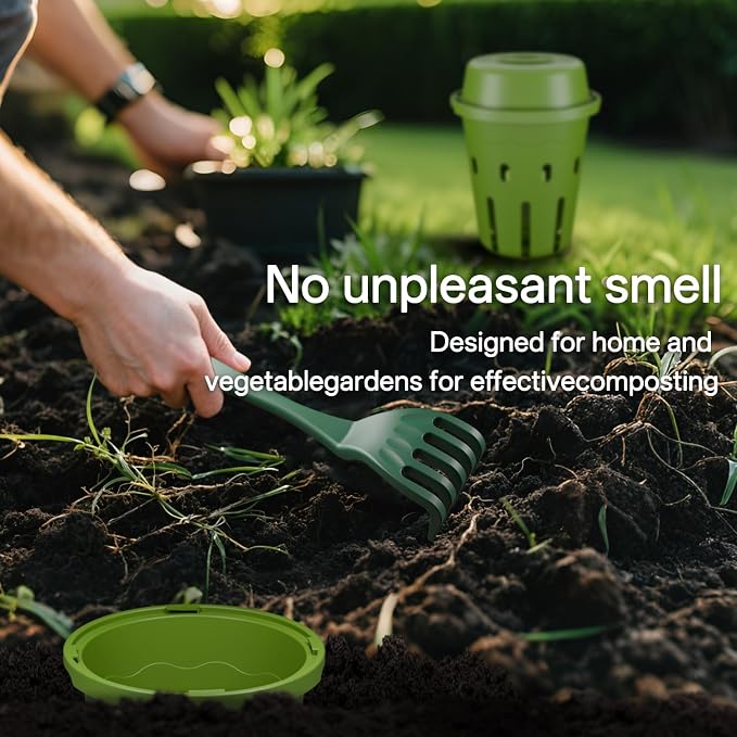 Inground Worm Composter, Mini Underground Worm Farm for Garden Beds, Outdoor Worm Compost Bin for Food Waste, Vermicomposting Bin for Beginners, Elderly, Children (7x7x7.4Inch), Green, 4-Pack