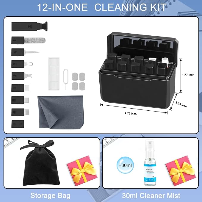 Laptop Computer Keyboard Screen Cleaner Kit, 10-in-1 Electronic Earbud Camera Lens Cleaning Brush Pen Tool for Airpod Pro Speaker Watch, Touchscreen Mist Spray for Phone Tablet MacBook PC iPad iPhone | with 30ml Screen Cleaner and Camera Lens Cleaning ...