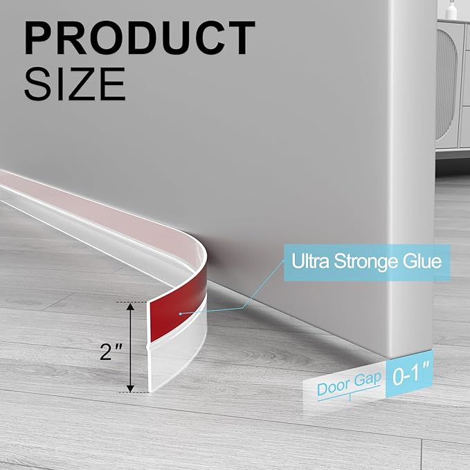 Heavy-Duty 36 ft x 2 in Weather Stripping, Extra Thick 2mm Door Draft Stopper Silicone Seal Strip for House and Glass Shower Doors for Collision and Side Gaps of Door and Windows, Clear