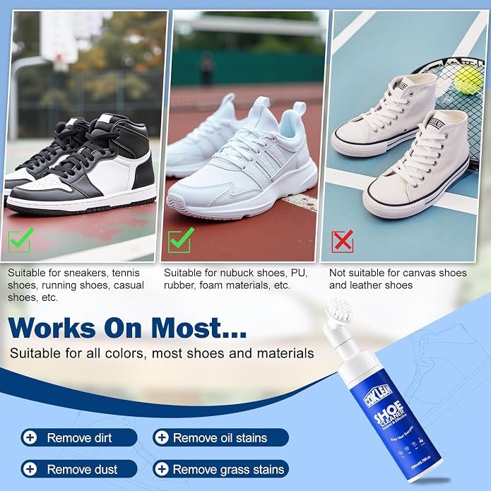 Water-free Sneaker Cleaner, White Shoe Cleaner Kit 6.76 OZ Foam for Tennis Shoes, Running, Golf, PU, Nubuck, Sole
