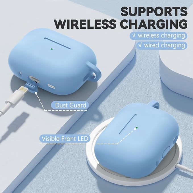 Ljusmicker for AirPods Pro 3 Case 2025 with Cleaner Kit,Magnetic Sky Blue | Soft Silicone Protective Cover for Apple AirPod Pro 3rd Generation Case with Keychain for Women Men,Shockproof,Magnetic