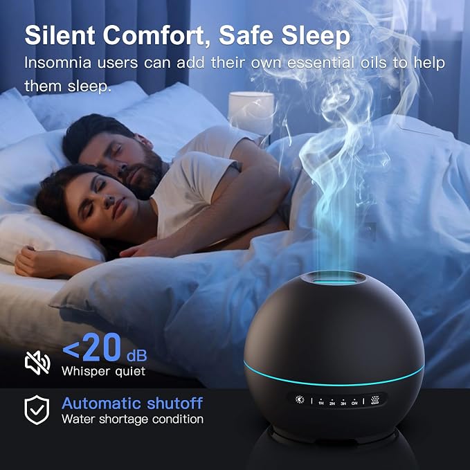 THIMONES 2 Pack Essential Oil Diffuser for Home - 200ml Ultrasonic Aromatherapy Diffuser with 4 Timers & 7 Colors Night Lights, 20dB Quiet Working for 10 Hours (Black+Black)