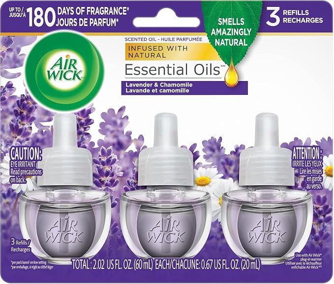 Air Wick Plug in Scented Oil Refill, 3ct, Lavender & Chamomile, Air Freshener, Essential Oils