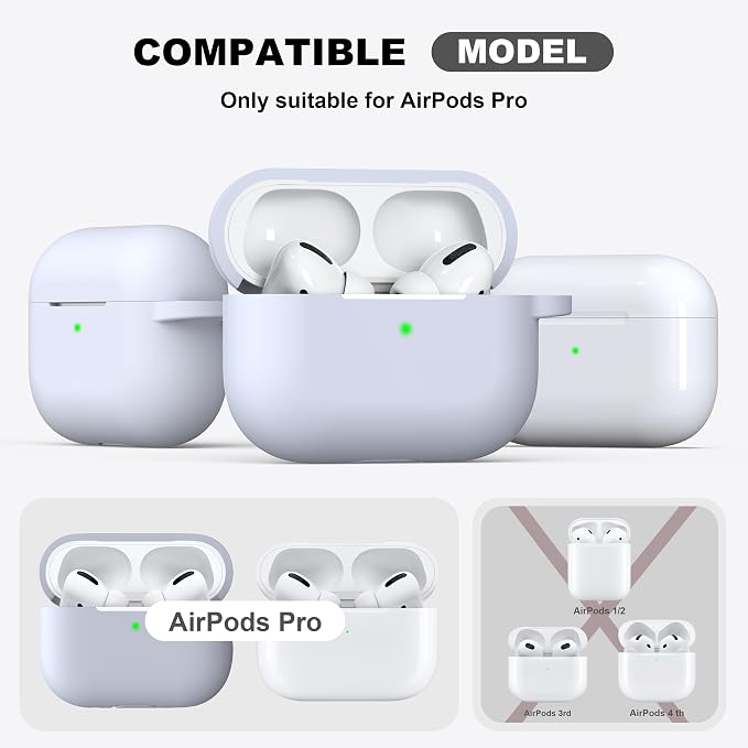 for AirPods Pro 2 Case, Soft Silicone Protective Cover with Keychain and Cleaning Pen, Compatible with AirPods Pro 2nd/1st Generation, Supports Wireless Charging, Light Grey