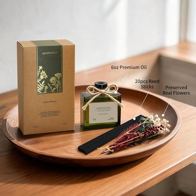 Reed Diffuser, 6.1 oz Gardenia Sandalwood Scent Diffuser with Sticks & Dried Flowers, 120 Days Long Lasting diffusers for Home, Elegant Fragrance for Bathroom Bedroom Office Decor Air Fresh