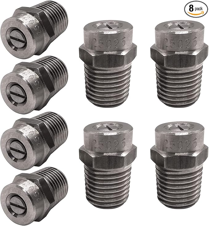 25025 Surface Cleaner Tips for Pressure Washer Nozzles with 2.5 Orifice, 4000 PSI, 1/4'' Male NPT, Stainless Steel (8 Pack)