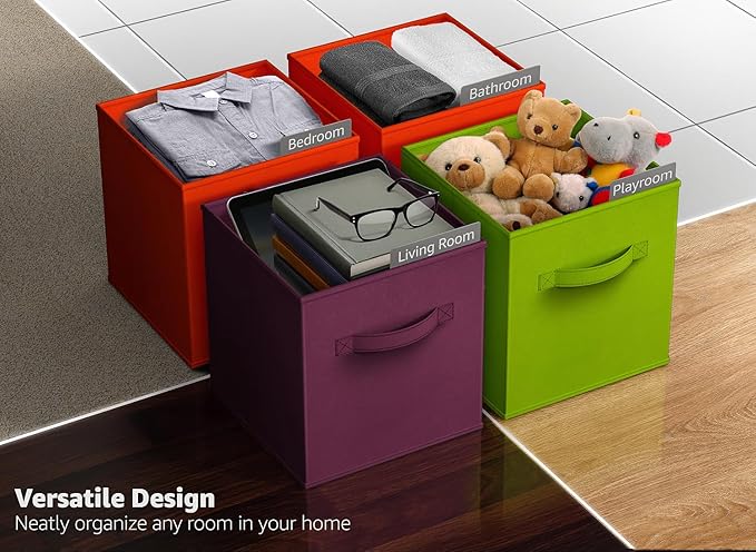 Sorbus Fabric Storage Cubes - 6 Foldable Storage Bins for Organizing Pantry, Cubbies, Toy Box - Clothes Storage & Closet Organizer - 13 Inch Collapsible Cube Baskets for Shelves with Handle