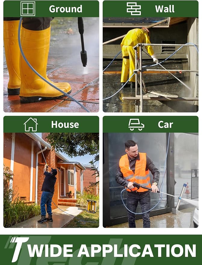 3/8" 4800PSI Pressure Washer Hose 50FT with Swivel Quick Connect for Cold/Hot Water Max 248°F, Kink Resistant Steel Wire Braided, Wear Resistant Power Washer Hose with M22 14mm Adapter